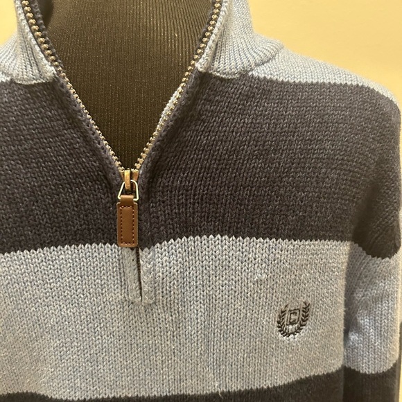 50%off w♥️ Chaps Men's Blue Striped 1/4 Zip Pullover Sweater Size XL  0139 - Picture 6 of 12